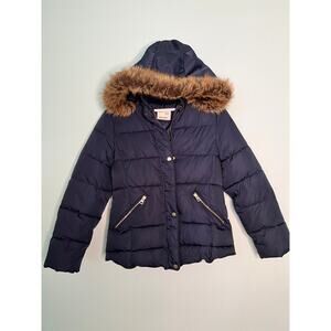 Zara Kids Navy 13/14  Down Puffer Jacket Faux-fur trim